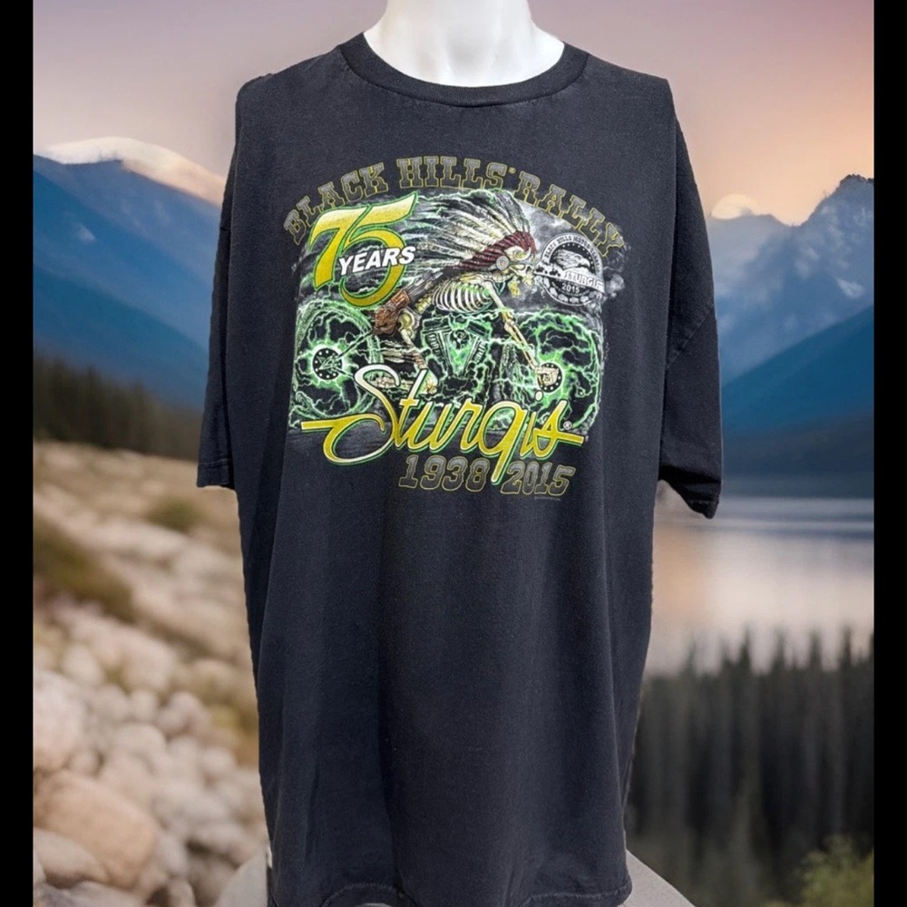Sturgis Black Hills SD Indian Skeleton Motorcycle Rally 75 Years T-Shirt Sz 2XL